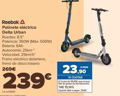 Oferta de Reebok - Patinete Electrico Delta Urban por 239€ en Carrefour