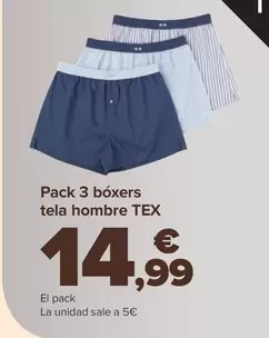 Oferta de TEX - Pack 3 boxers tela hombre por 14,99€ en Carrefour