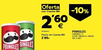 Oferta de Pringles - Original, Sour Cream & Onion por 2,6€ en BM Supermercados