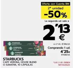 Oferta de Starbucks - Cafe Verona, House Blend O Sumatra, 10 Capsulas por 4,25€ en BM Supermercados