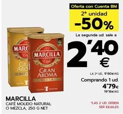 Oferta de Marcilla - Cafe Molido Natural O Mezcla por 4,79€ en BM Supermercados