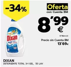 Oferta de Dixan - Detergente Total 3+1 Gel por 8,99€ en BM Supermercados