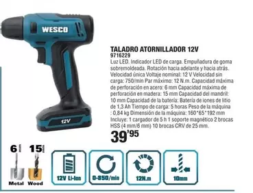 Oferta de Wesco - Taladro Atornillador 12V por 39,95€ en Optimus