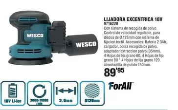 Oferta de Wesco - Lijadora Excentrica 18 V por 89,95€ en Optimus