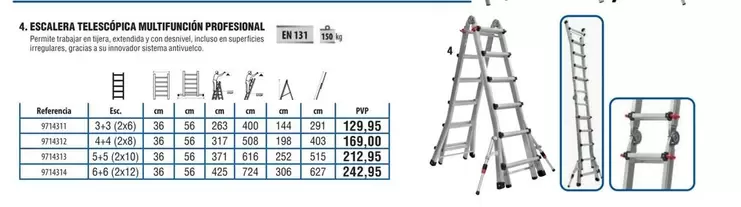 Oferta de Escalera Telescópica Multifunción Profesional por 129,95€ en Optimus