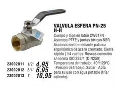 Oferta de Valvula Esfera  PN-25 H-H por 4,95€ en Optimus