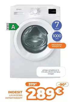 Oferta de Indesit - Lavadora IM760TIMESPT  por 289€ en Pascual Martí