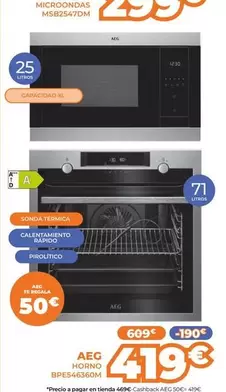 Oferta de AEG - Horno BPE546360M  por 419€ en Pascual Martí