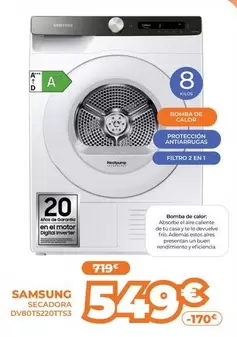 Oferta de Samsung - Secadora DV80T5220TTS3  por 549€ en Pascual Martí