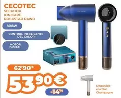 Oferta de Cecotec - Secador IONICARE Rockstar Nano por 53,9€ en Pascual Martí