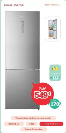 Oferta de Hisense - Combi RB440N4ACD  por 549€ en Mi electro