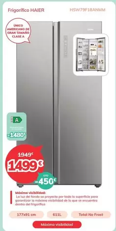 Oferta de Haier - Frigorífico HSW79F18ANMM  por 1499€ en Mi electro