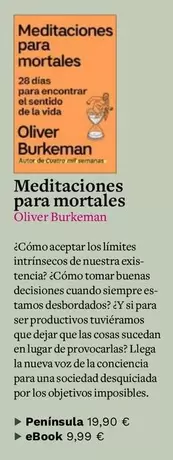 Oferta de Meditaciones Para Mortales por 19,9€ en Casa del Libro