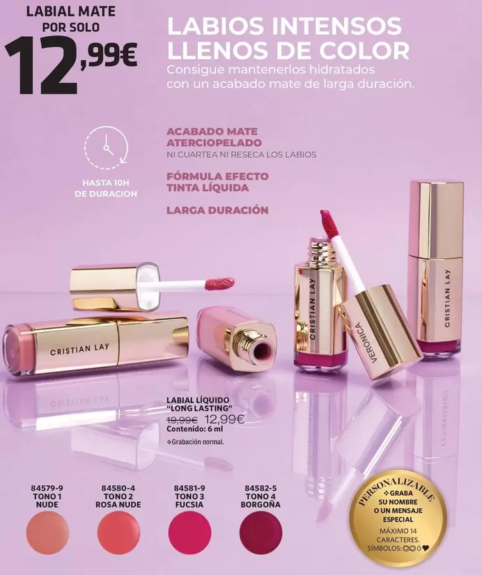 Oferta de Labial Mate por 12,99€ en Cristian Lay