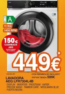 Oferta de AEG - Lavadora LFR7304L4B por 449€ en Expert