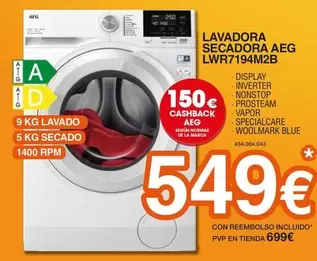 Oferta de AEG - Lavadora Secadora LWR7194M2B por 549€ en Expert