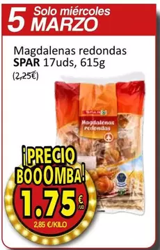 Oferta de Spar - Magdalenas Redondas 17uds, 615g por 1,75€ en SPAR