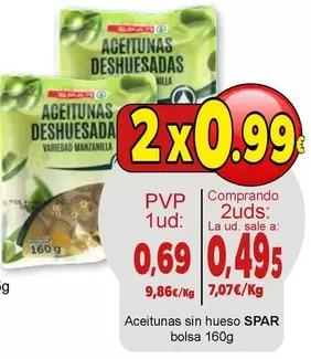 Oferta de Spar - Aceitunas Sin Hueso por 0,69€ en SPAR