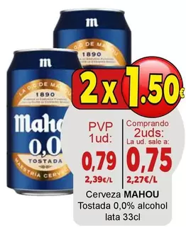 Oferta de Mahou - Cerveza Tostada 0,0% Alcohol por 0,79€ en SPAR