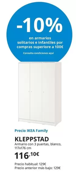 Oferta de Kleppstad - Armario Con 3 Puertas, Blanco, 117x176 Cm por 116,1€ en IKEA