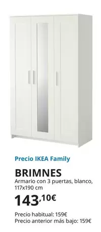 Oferta de Brimnes - Armario Con 3 Puertas, Blanco, 117x190 Cm por 143,1€ en IKEA