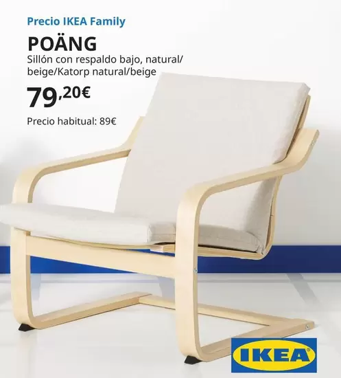 Oferta de Poang - Sillón Con Respaldo Bajo, natural/beige/Katorp Natural/beige por 79,2€ en IKEA