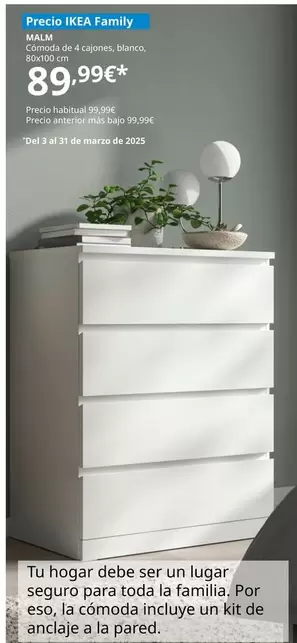 Oferta de Malm Comoda De 4 Cajones, Blanco  por 89,99€ en IKEA