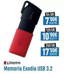 Oferta de Kingston - Memoria Exodia Usb 3.2 por 7,9€ en Beep