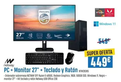 Oferta de Netway - Pc + Monitor 27" + Teclado Y Raton por 449€ en Beep