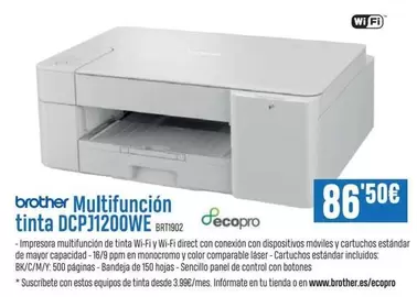 Oferta de Brother - Multifuncion Tinta Dcpj1200we por 86,5€ en Beep