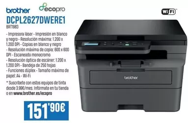 Oferta de Brother -  Dcpl2627dwere 1 por 151,9€ en Beep