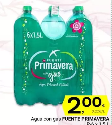 Oferta de Fuente Primavera - Agua Con Gas por 2€ en Supermercados Dani