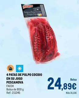 Oferta de Pescanova - 4 Patas De Pulpo Cocido En Su Jugo por 24,89€ en Makro