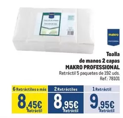 Oferta de Makro - Toalla De Manos 2 Capas por 9,95€ en Makro