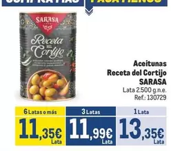 Oferta de Sarasa - Aceitunas Receta Del Cortijo por 13,35€ en Makro