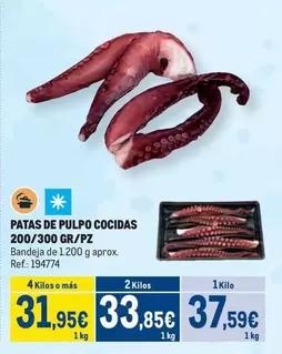 Oferta de Pulpo - Patas De  Cocidas 200/300 Gr/pz por 37,59€ en Makro