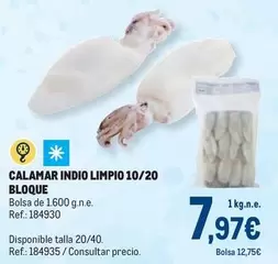 Oferta de Calamar Indio Limpio 10/20 Bloque por 7,97€ en Makro