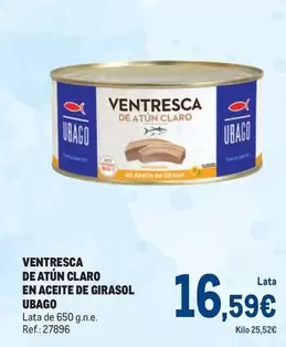 Oferta de Ubago - Ventresca De Atún Claro En Aceite De Girasol por 16,59€ en Makro