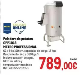 Oferta de Metro Professional - Peladora De Patatas Gpp1018 por 789€ en Makro