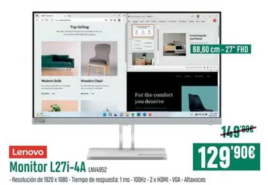 Oferta de Lenovo - Monitor L27i-4a Lnv4852 por 129,9€ en PCBox