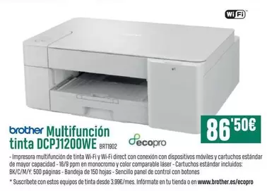 Oferta de Brother - Multifuncion Tinta Dcpj1200we por 86,5€ en PCBox