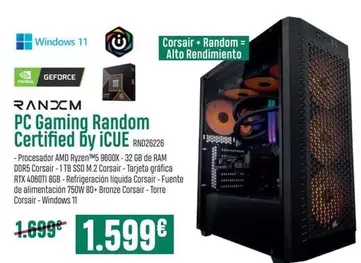 Oferta de  PC Gaming Random Certified By Icue por 1599€ en PCBox