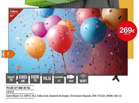 Oferta de TCL - Tv Led 43" Uhd 4k por 269€ en Milar