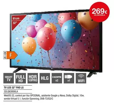 Oferta de LG - Tv Led 32" Fhd 32LQ630GLA por 269€ en Milar