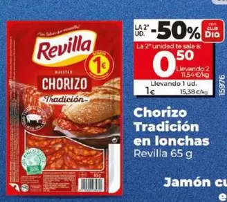 Oferta de Revilla - Chorizo Tradicion En Lonchas por 1€ en Dia