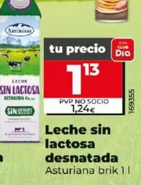 Oferta de Asturiana - Leche Sin Lactosa Desnatada por 1,13€ en Dia