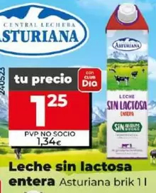 Oferta de Asturiana - Leche Sin Lactosa Entera por 1,25€ en Dia