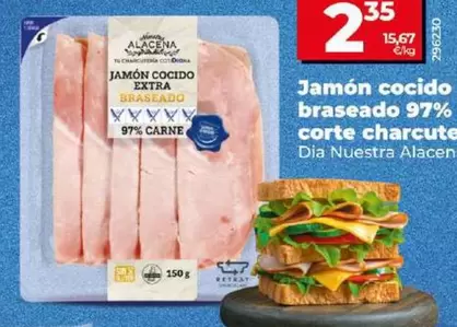 Oferta de Dia Nuestra Alacena - Jamón Cocido Braseado 97% Carne Corte Charcutero por 2,35€ en Dia