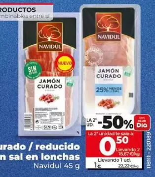 Oferta de Navidul - Jamón Curado / Reducido En Sal En Lonchas  por 1€ en Dia