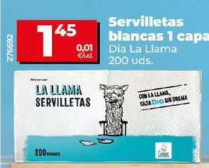 Oferta de Dia La Llama - Servilletas Blancas 1 Capa por 1,45€ en Dia